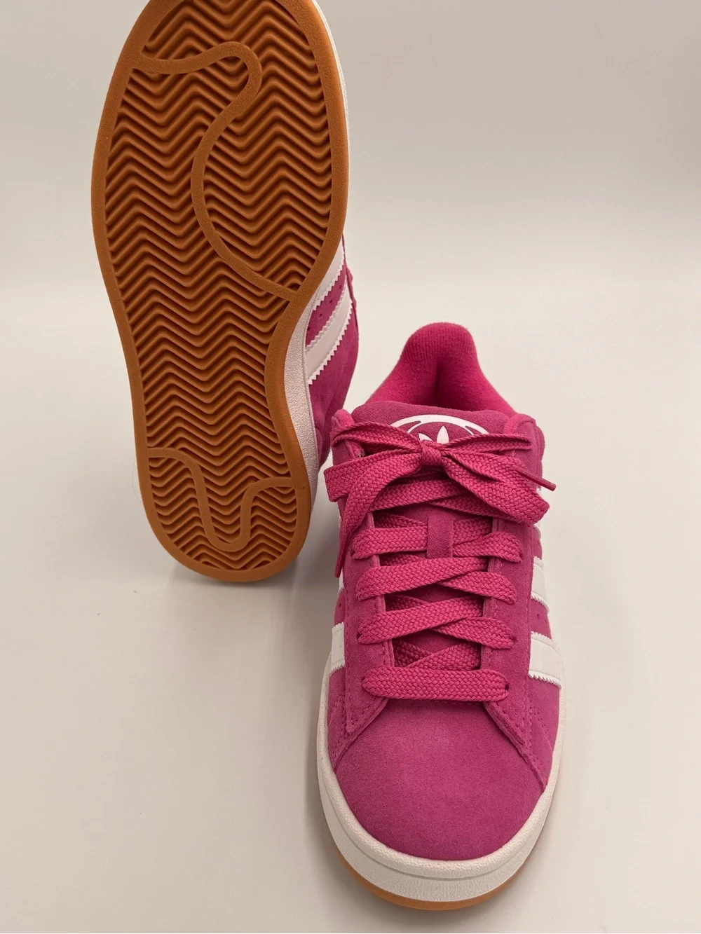 adidas pink suede Campus sneakers with white stripes